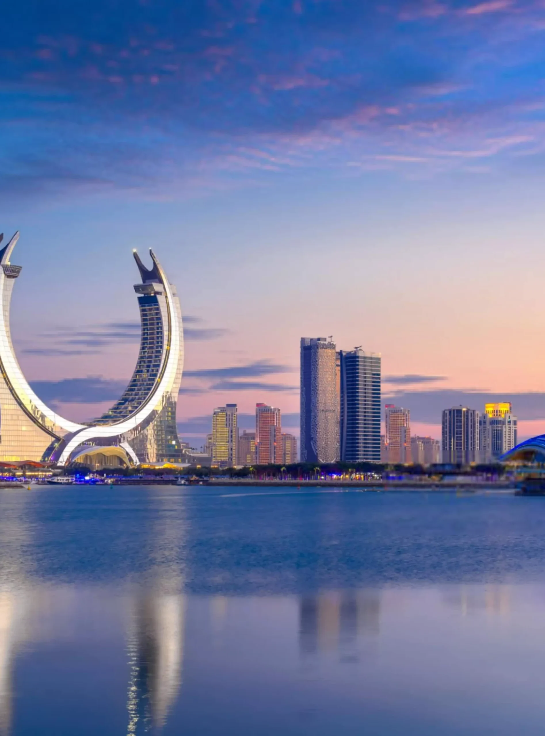 Katara buildings view from Lusail Marina Park_ Crescent Towe-min